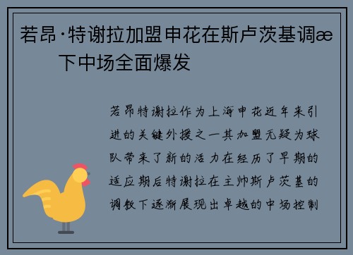 若昂·特谢拉加盟申花在斯卢茨基调教下中场全面爆发